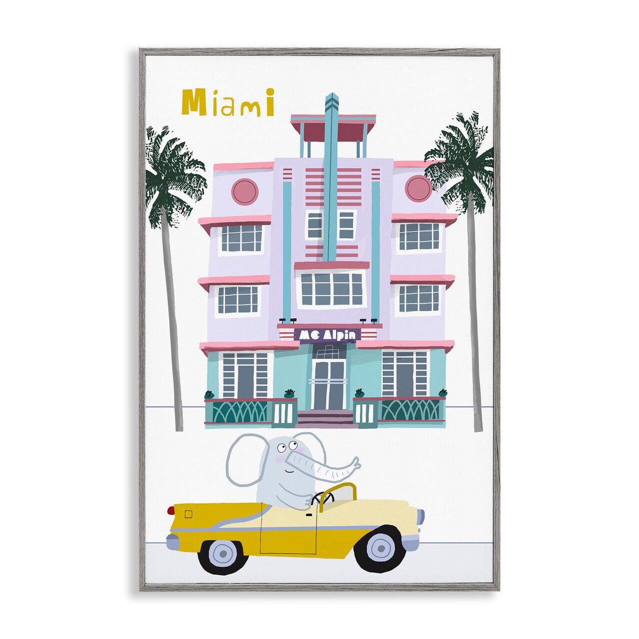 Stupell Industries Elephant & Miami Hotel Framed Giclee, design by Carla Daly